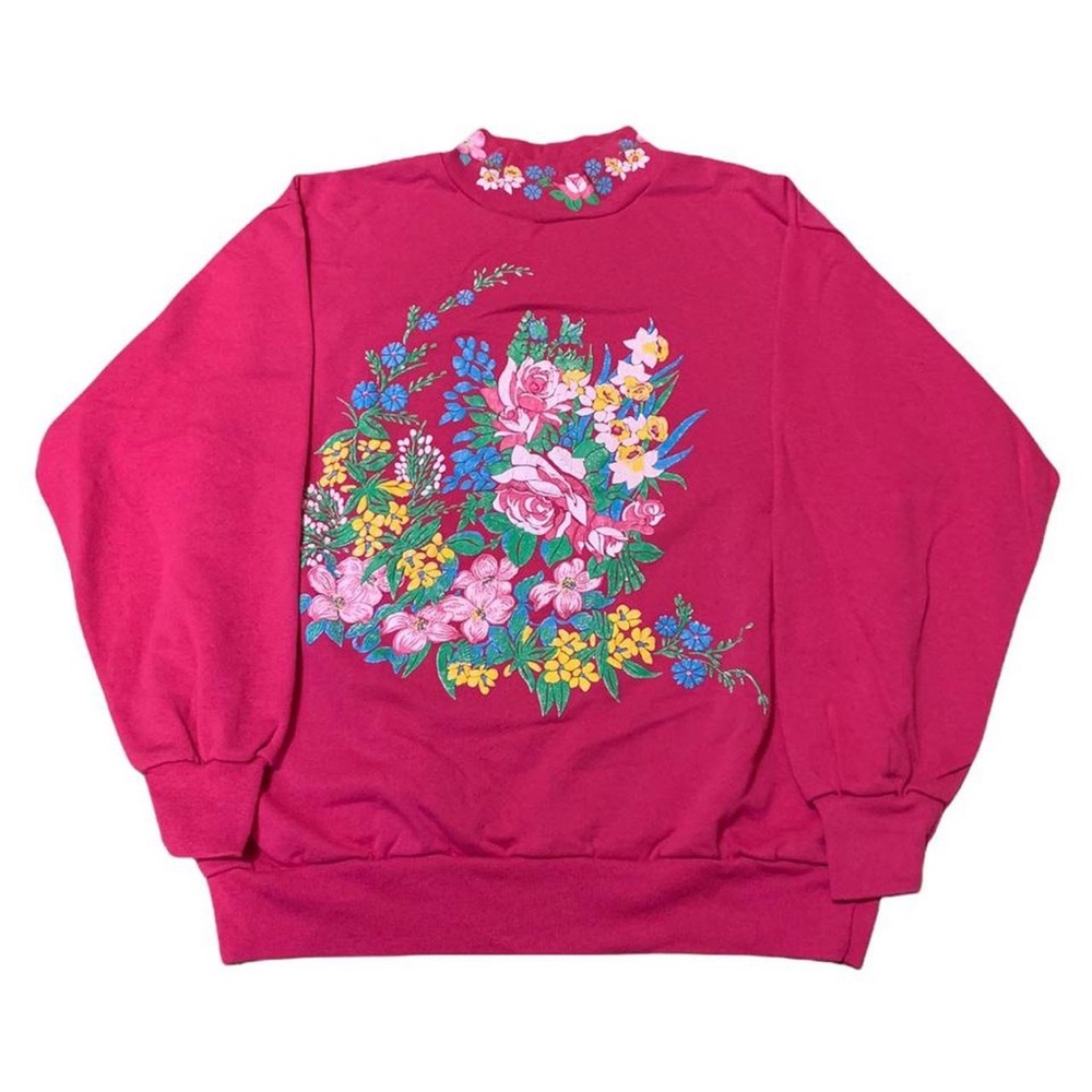 Vintage 1990s Cute Flowers Nature Animal Grandma Style Crewneck Sweatshirt